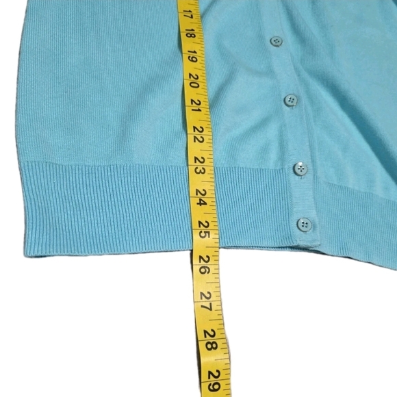 Talbots Cardigan Sweater Womens L Blue Button Up Crocheted Neckline - Picture 6 of 8